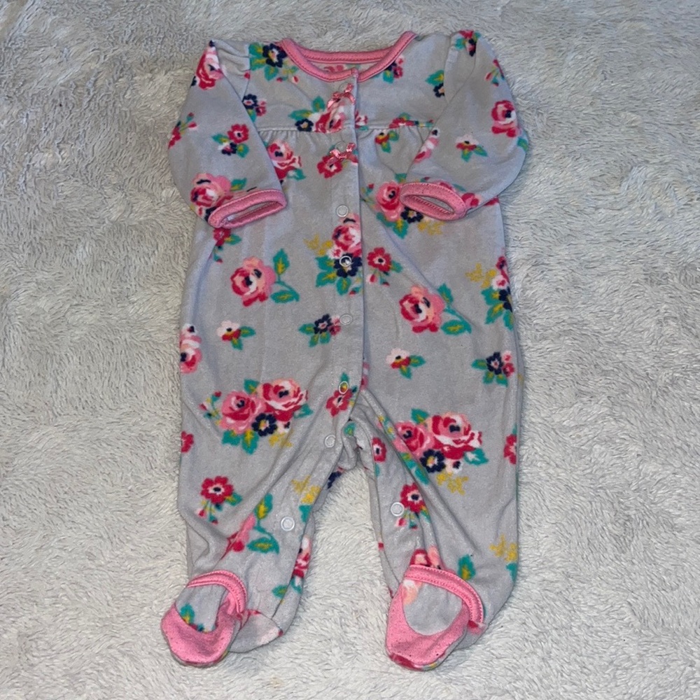 (2 for $10) carters fleece button up  floral footie/ sleeper baby girl clothing